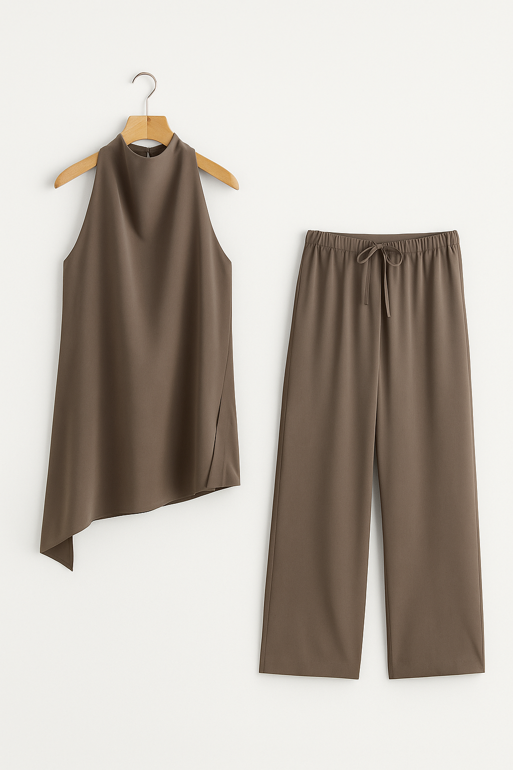 Hang Neck Top with Lace up Leisure Pant Set
