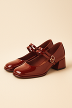 Red Mary Jane Double Strap Block Heels