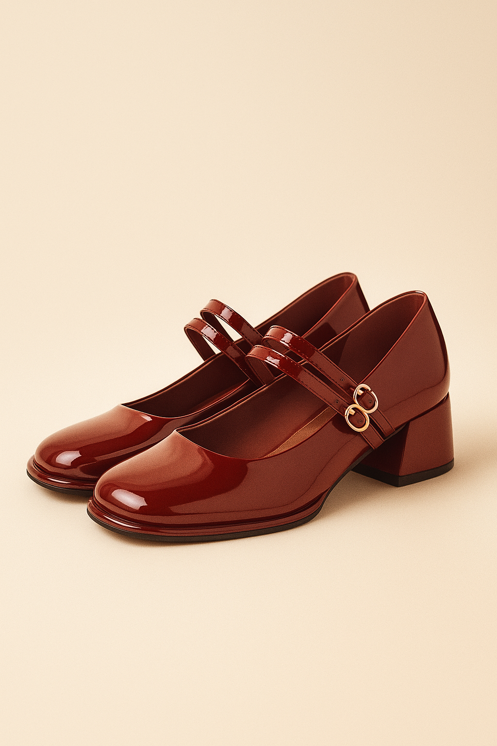 Red Mary Jane Double Strap Block Heels