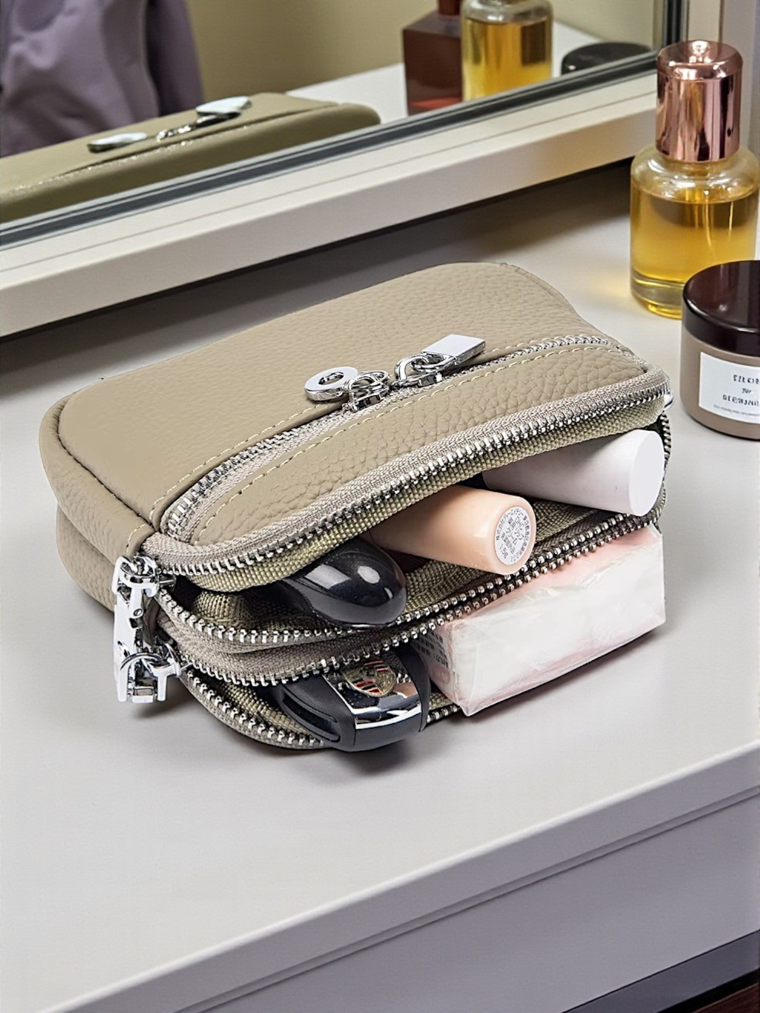 Luxe Dual-Zip Leather Wristlet
