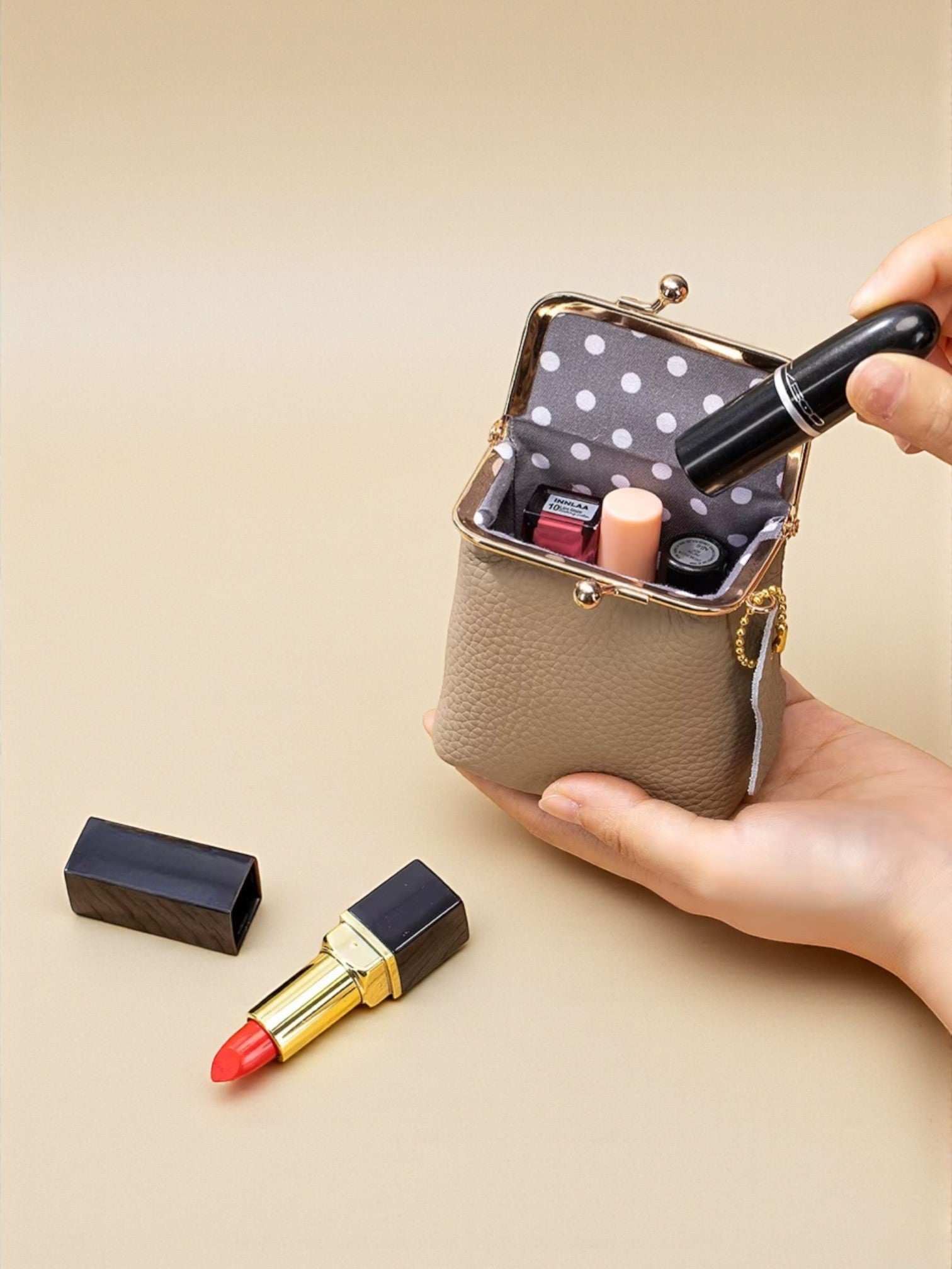 Mini Kiss Lock Coin & Lipstick Pouch