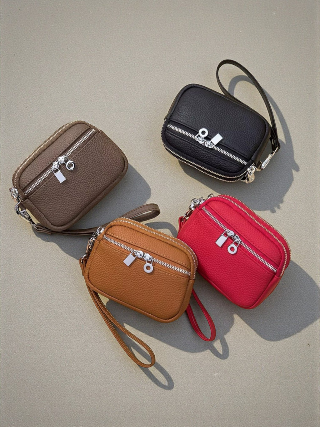 Luxe Dual-Zip Leather Wristlet